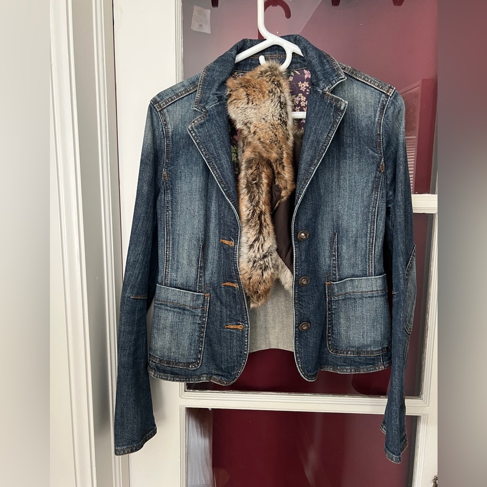 Esprit Blue Denim Jacket with Faux Fur detachable collar